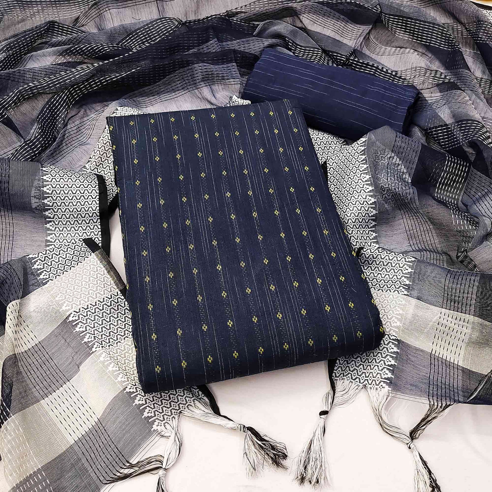 Blue Woven Pure Cotton Dress Material