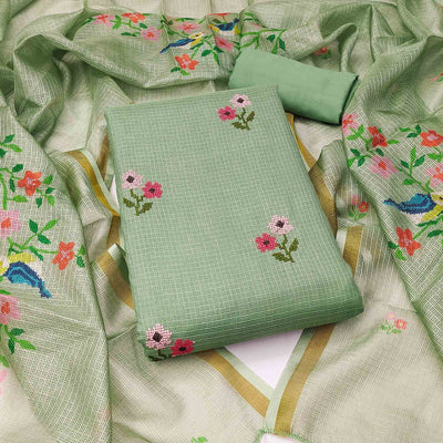 green-floral-embroidered-kota-doria-dress-material-3