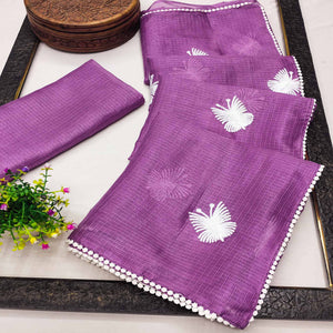 Light Purple Embroidered Kota Doria Saree