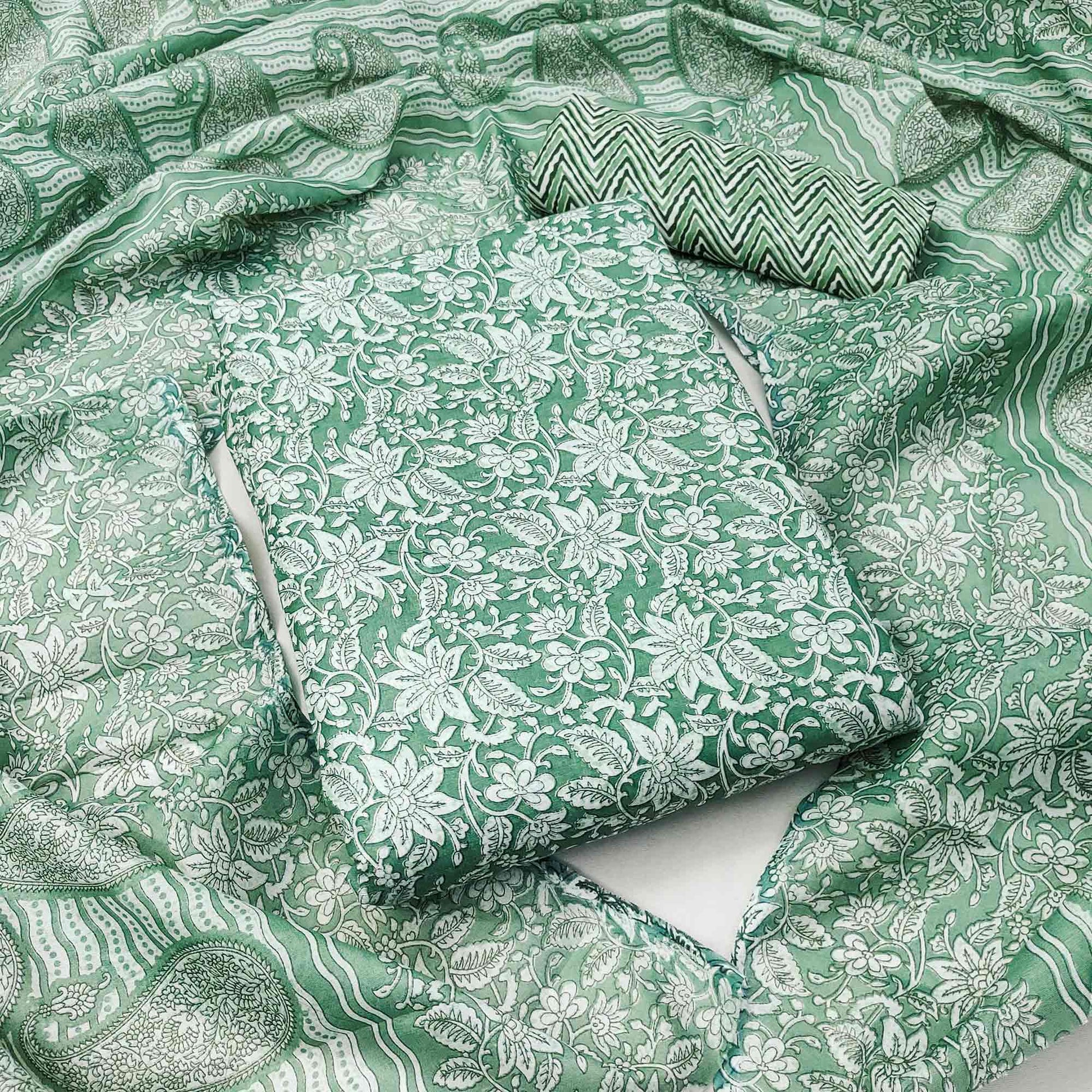 Dark Green Floral Printed Pure Cotton Dress Material