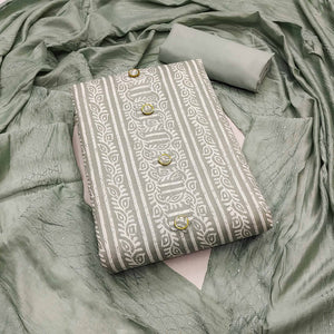 Grey Printed Pure Cotton Dress Material