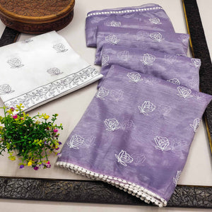 Lavender Floral Embroidered Net Saree