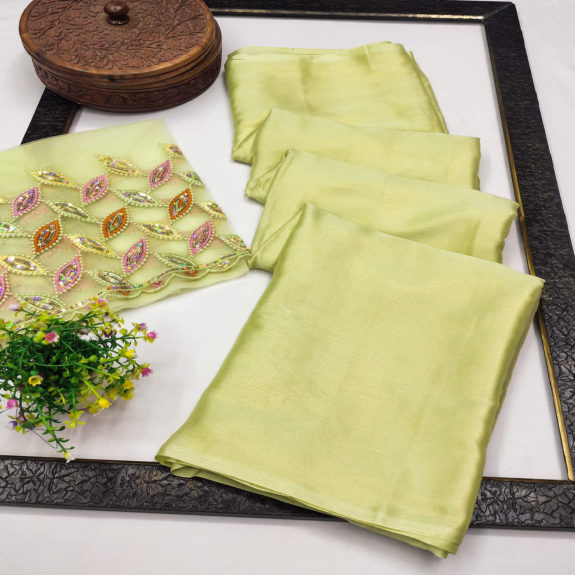 green-solid-chiffon-saree