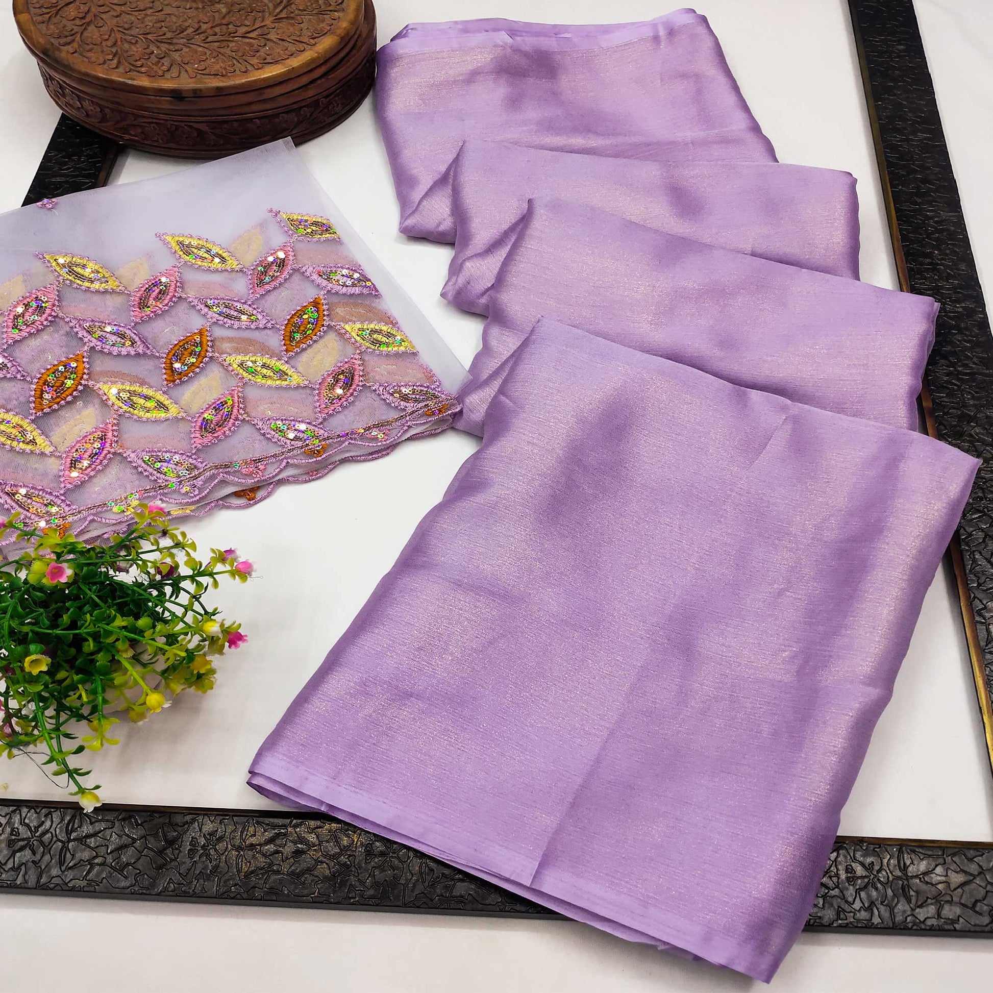 Lavender Solid Chiffon Saree