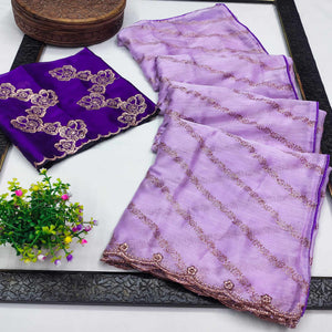 Lavender Foil Printed Chiffon Saree With Embroidered Border