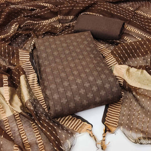 Brown Woven Pure Cotton Dress Material
