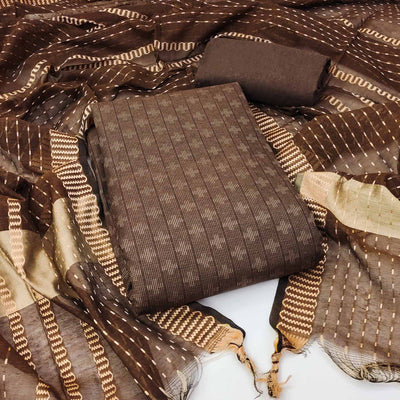 Brown Woven Pure Cotton Dress Material