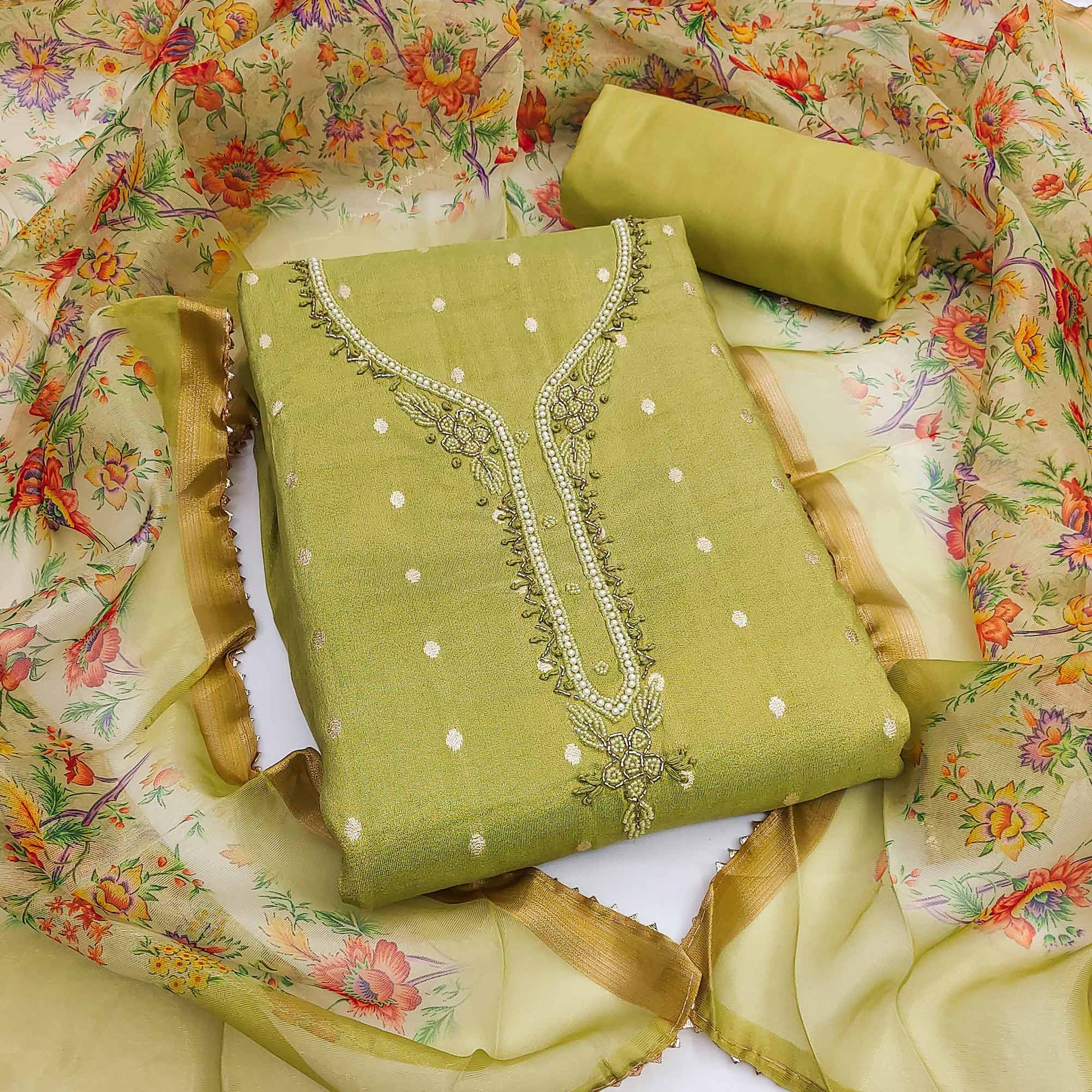 green-zari-work-woven-net-dress-material