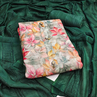 green-floral-printed-linen-dress-material