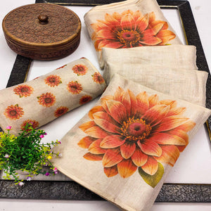 Light Chikoo Floral Printed Art Silk Saree