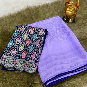 Lavender Floral Printed Georgette Saree