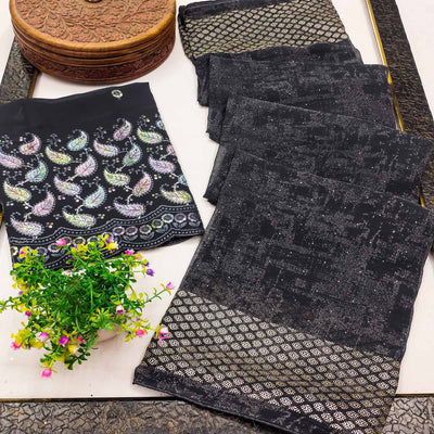 Dark Grey Abstract Printed Georgette Saree