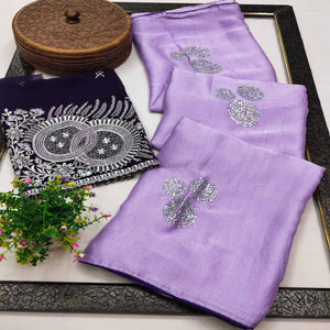 Lavender Mirror Work Embroidered Chiffon Saree