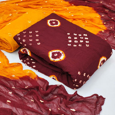 Maroon Tie & Dye Printed Rayon Dress Material
