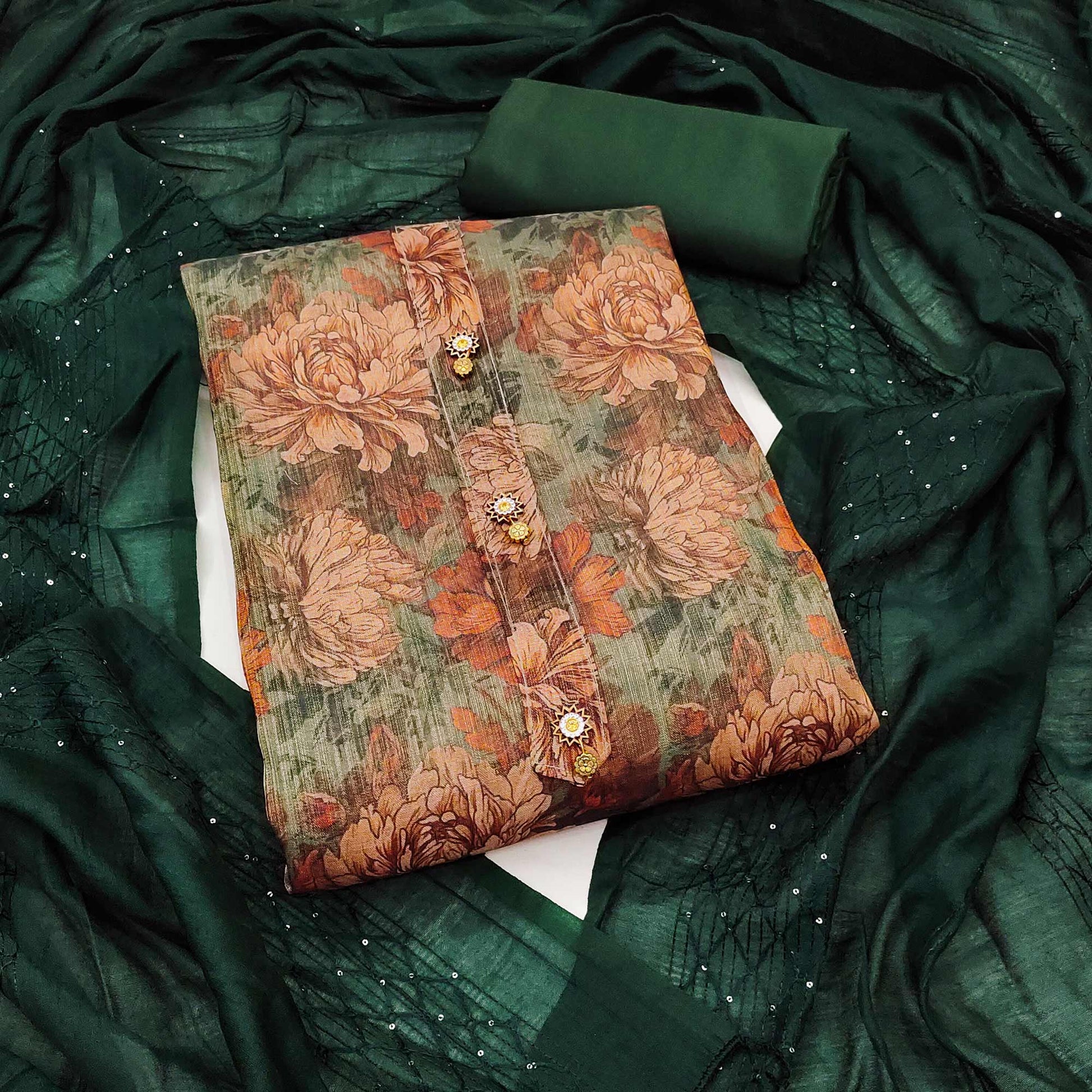 green-floral-printed-cotton-silk-dress-material