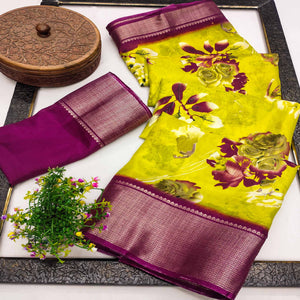 green-floral-printed-art-silk-saree-with-woven-border