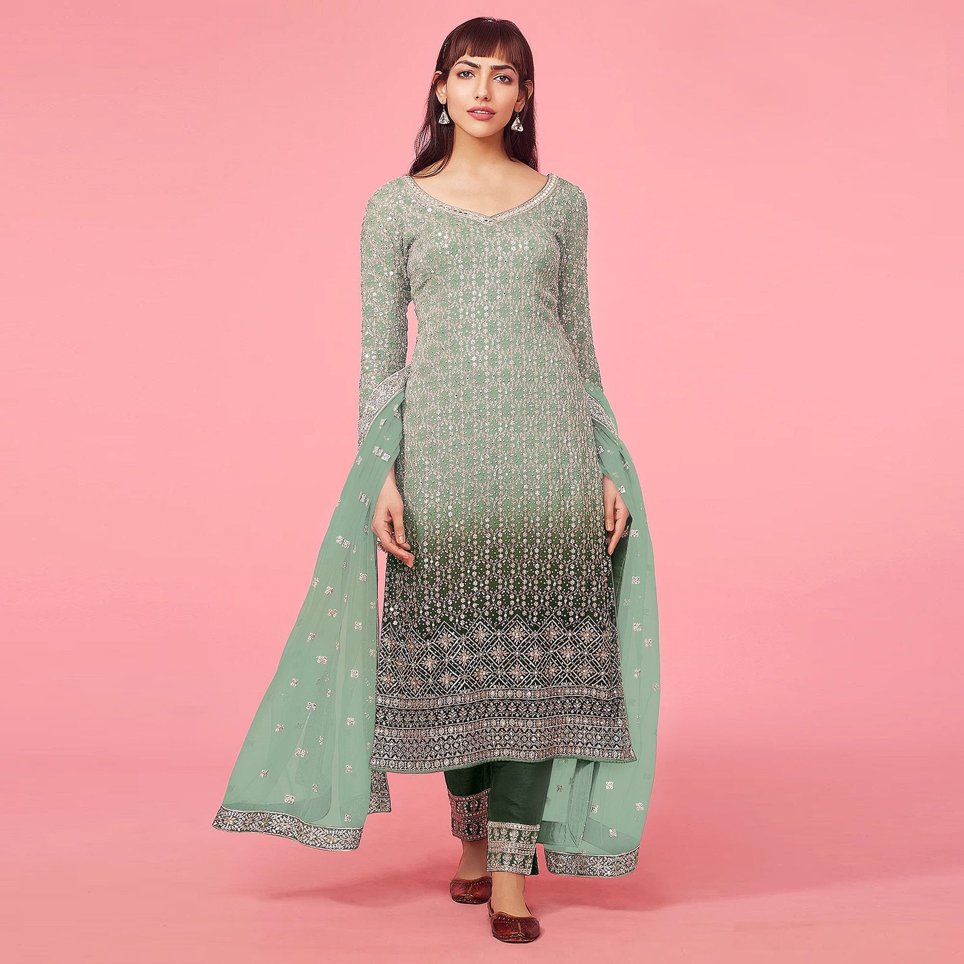 green-sequins-embroidered-georgette-semi-stitched-suit-3