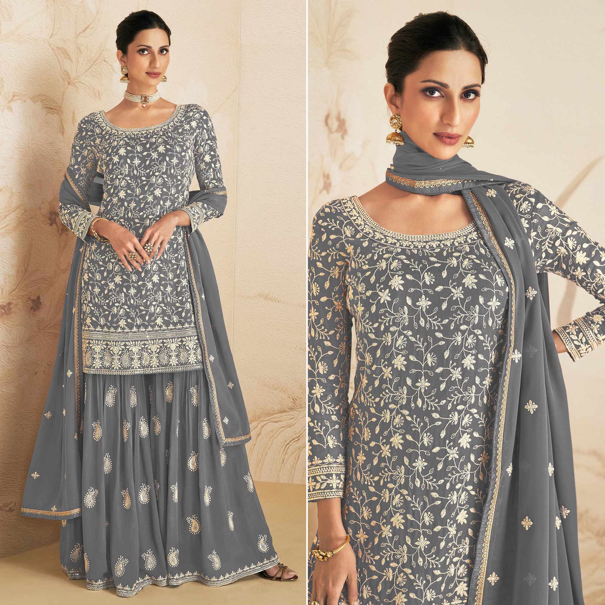 grey-floral-embroidered-georgette-semi-stitched-sharara-suit