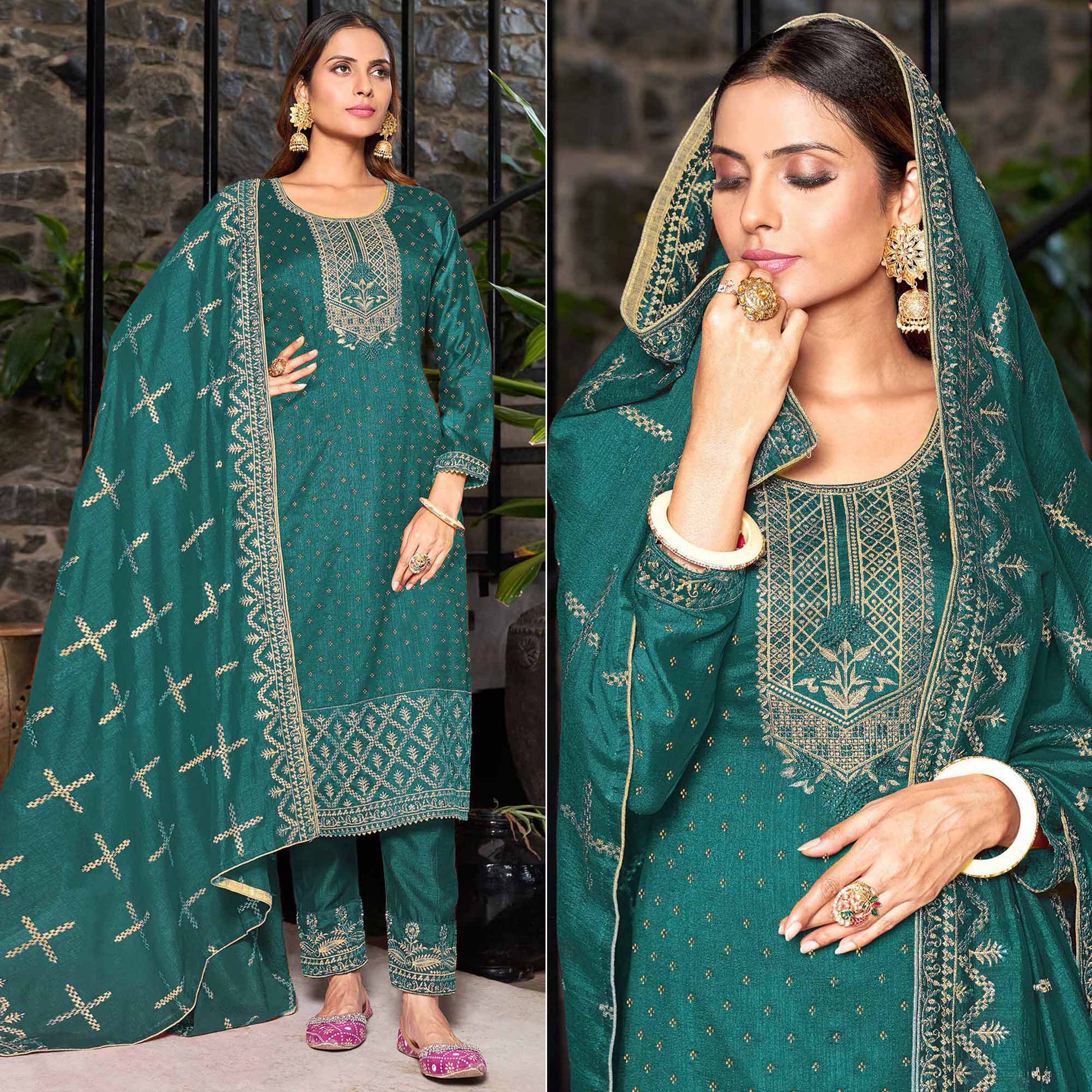 teal-blue-embroidered-vichitra-silk-semi-stitched-salwar-suit