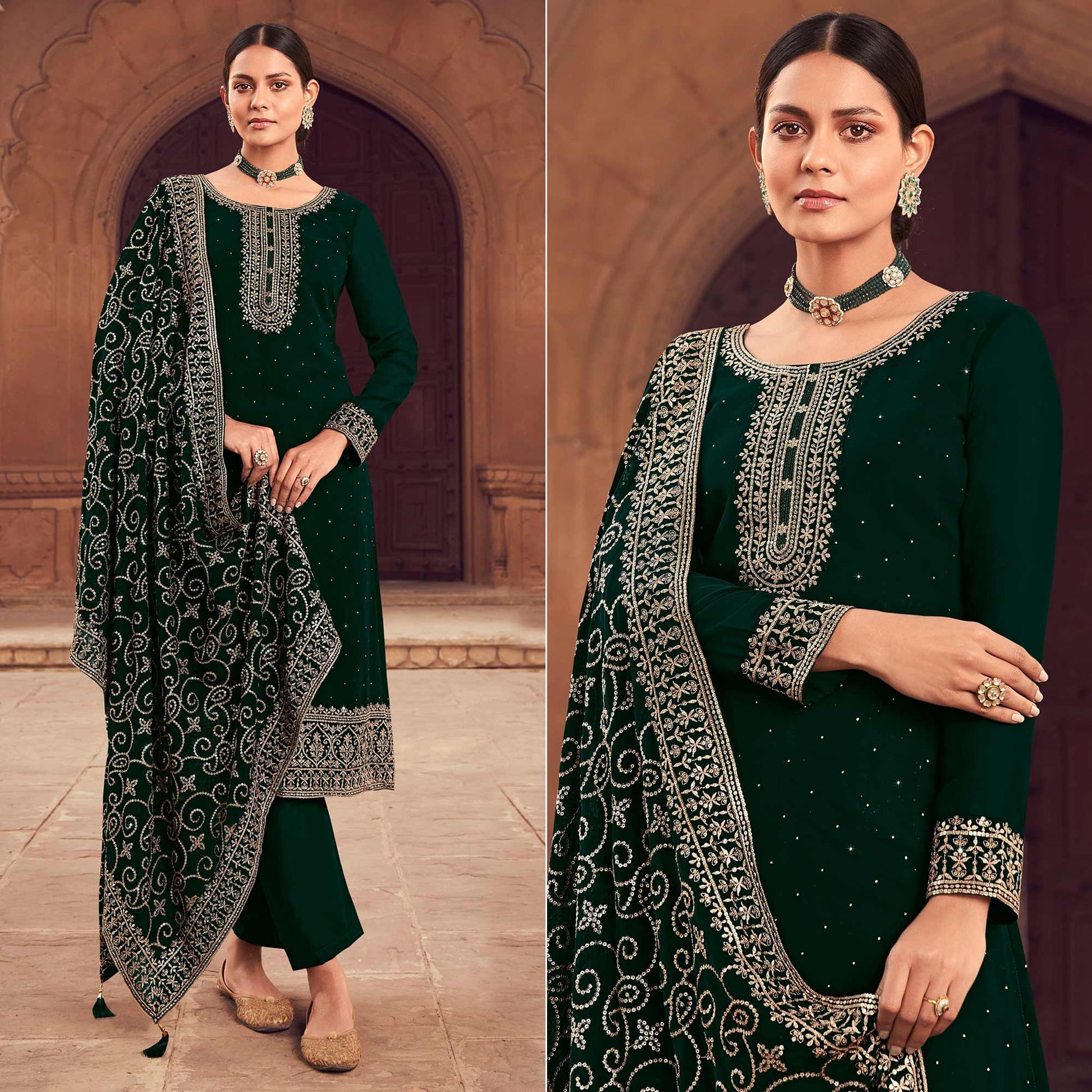 green-sequins-embroidered-georgette-semi-stitched-suit-2
