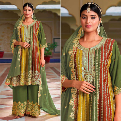 green-sequins-embroidered-chinon-semi-stitched-dress-material