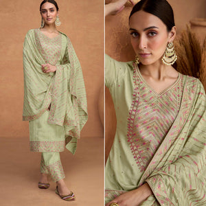 green-sequins-embroidered-pure-silk-semi-stitched-suit