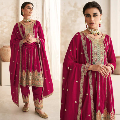 Magenta Sequins Embroidered Georgette Semi Stitched Anarkali Suit