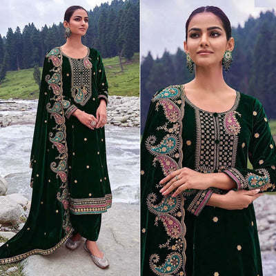 green-floral-embroidered-velvet-semi-stitched-salwar-suit