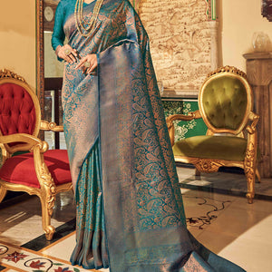 Morpich Green Floral Zari Woven Kanjivaram SIlk Saree