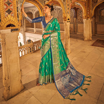 green-floral-woven-tussar-silk-saree