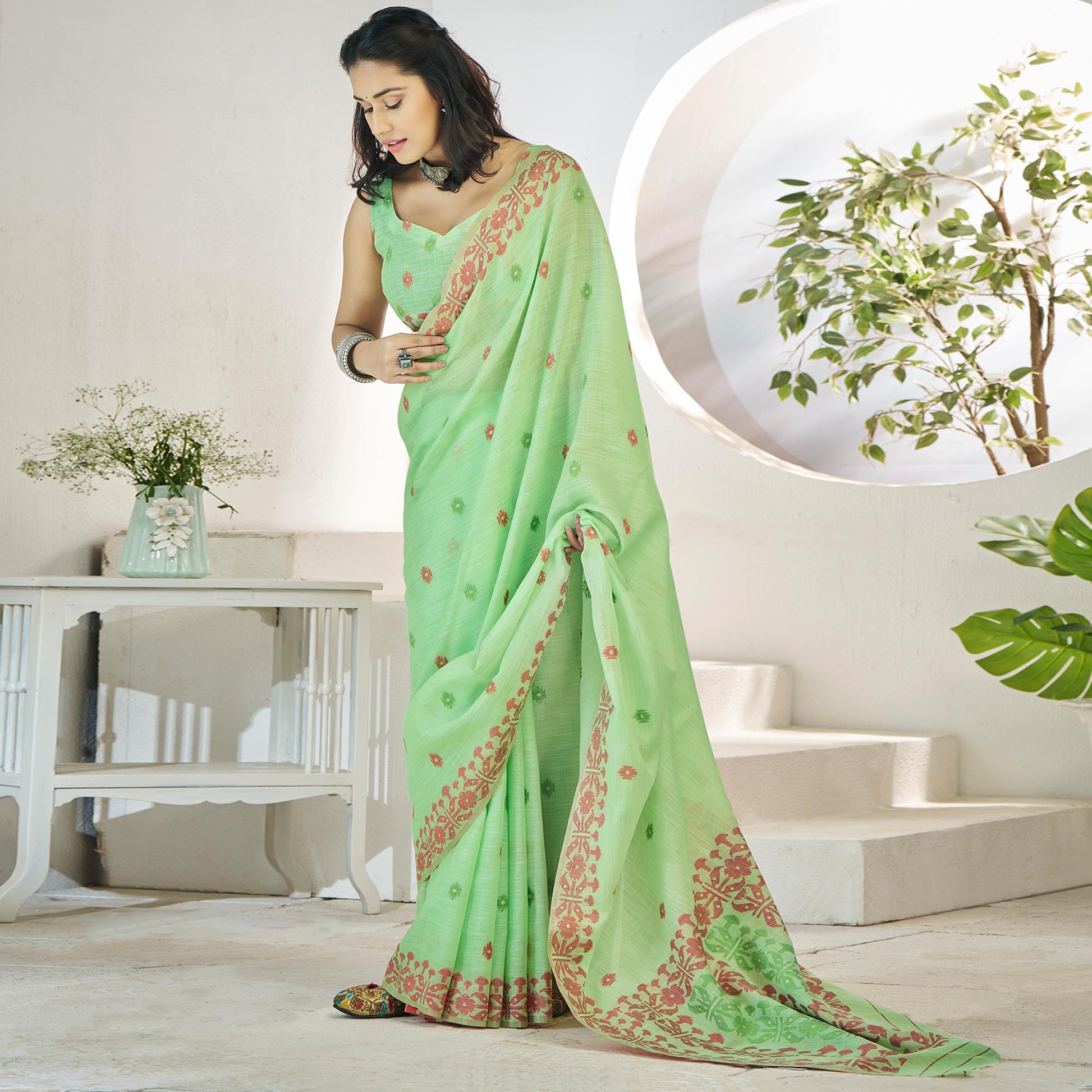 green-floral-woven-cotton-silk-saree-10