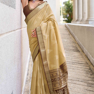 Cream Ikkat Woven Rayon Silk Saree