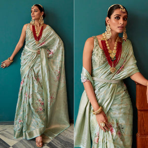 green-floral-digital-printed-muslin-saree