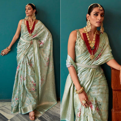 green-floral-digital-printed-muslin-saree