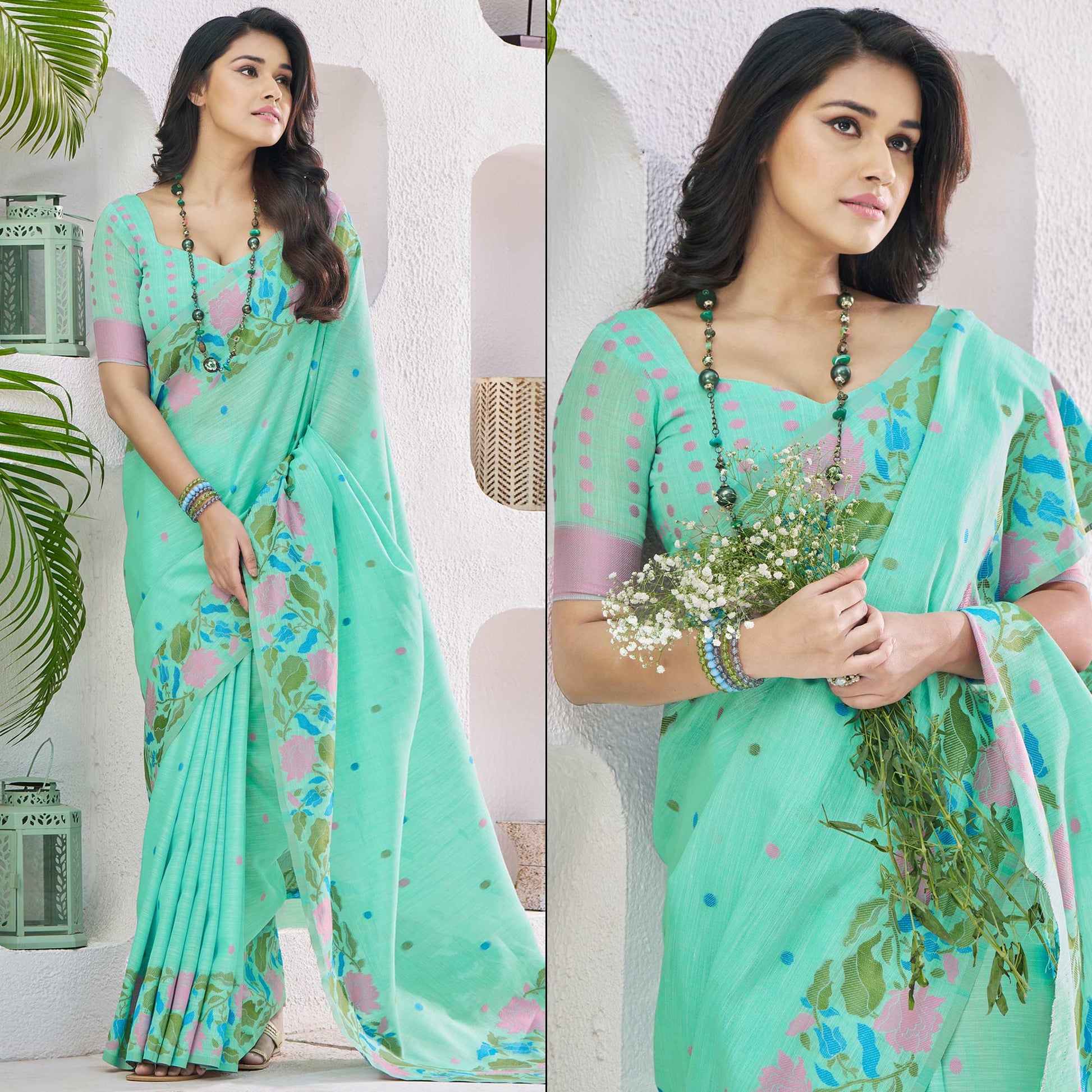 green-floral-woven-cotton-silk-saree-8
