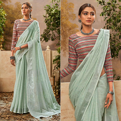 green-woven-pure-cotton-saree-with-tassels