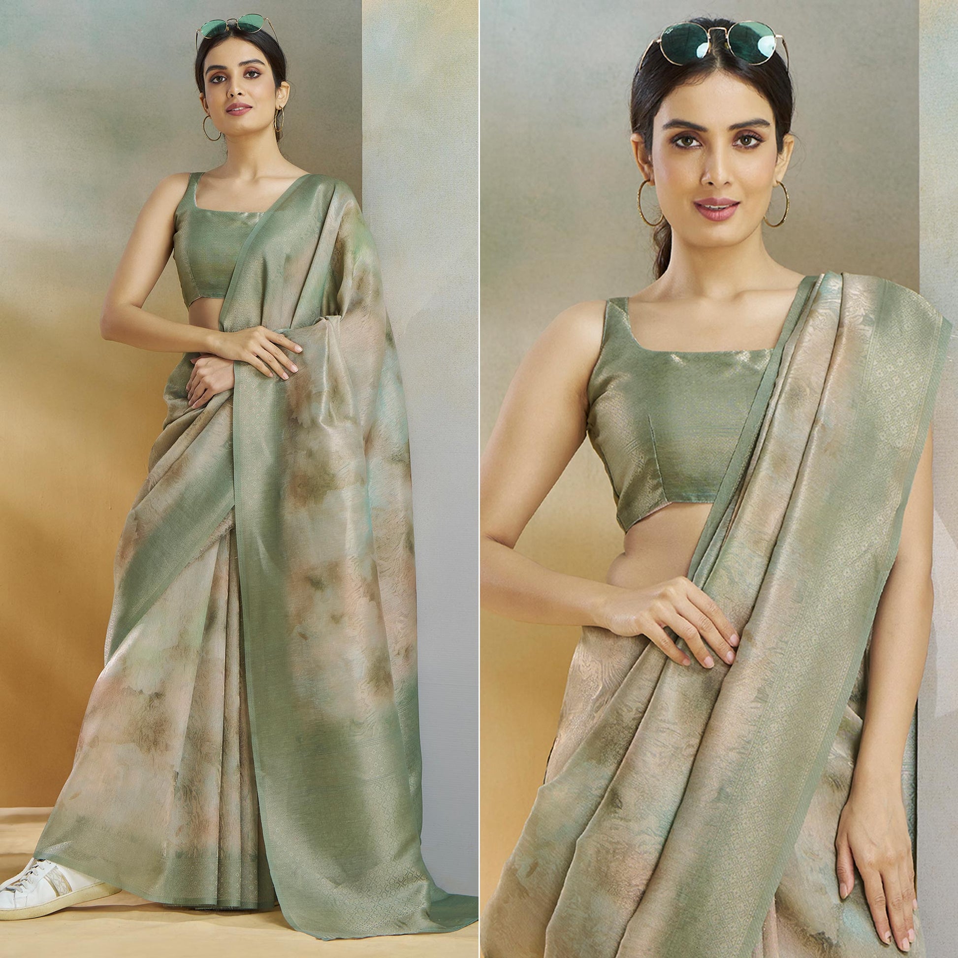green-woven-with-digital-printed-linen-saree