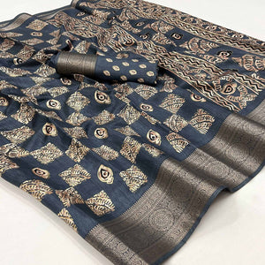 grey-foil-printed-dola-silk-saree-with-jacquard-border