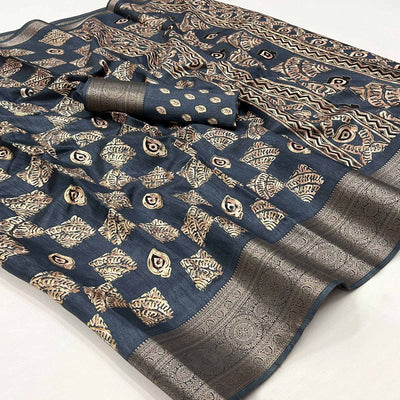 grey-foil-printed-dola-silk-saree-with-jacquard-border