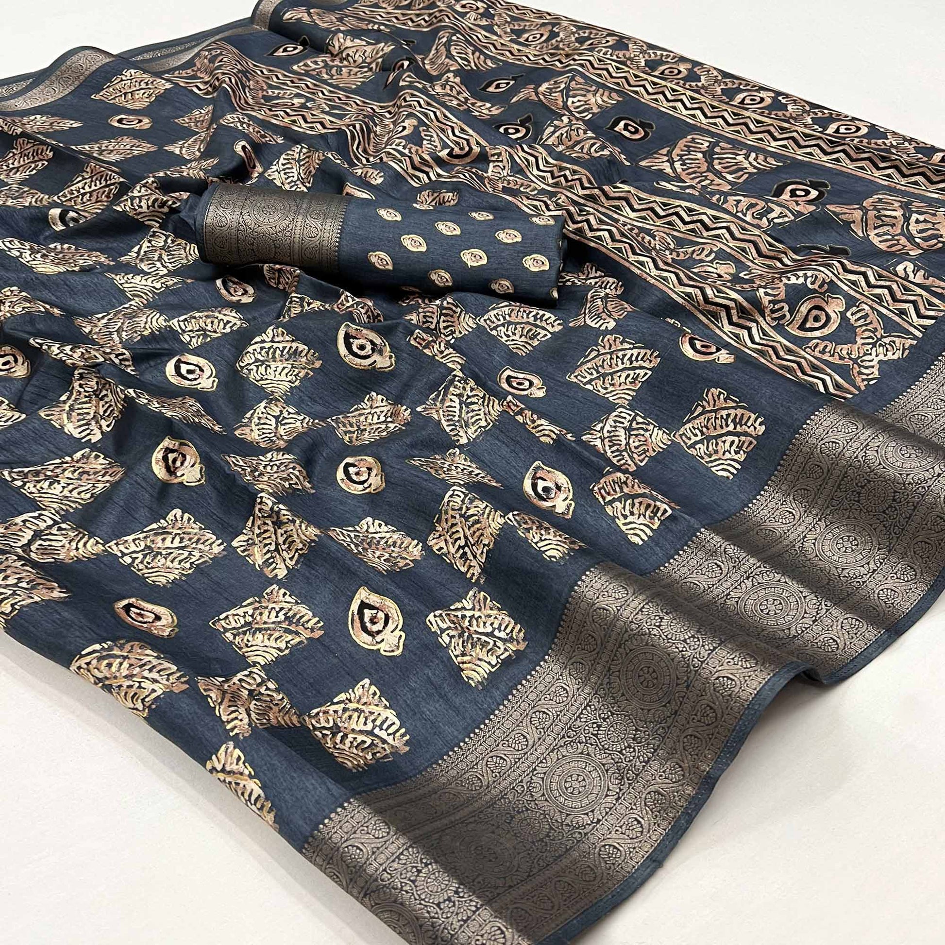 grey-foil-printed-dola-silk-saree-with-jacquard-border