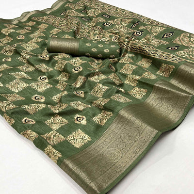 green-foil-printed-dola-silk-saree-with-jacquard-border