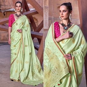 green-woven-satin-saree-with-tassels-2
