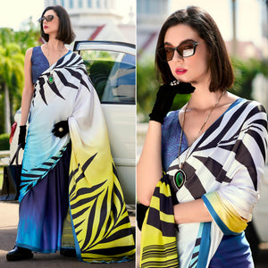 Multicolor Digital Printed Pure Satin Saree