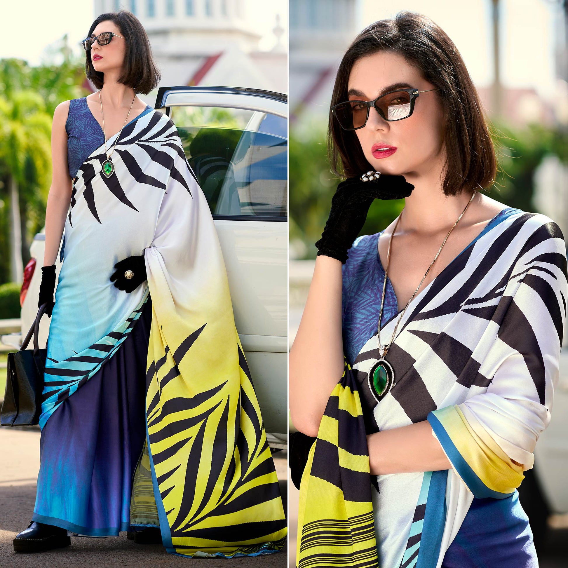 Multicolor Digital Printed Pure Satin Saree