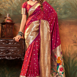 Maroon Zari Weaving Pure Silk Paithani Saree
