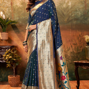 Blue Zari Weaving Pure Silk Paithani Saree