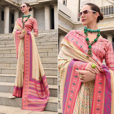 Cream Zari Woven Banarasi Silk Saree