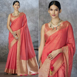 Gajari Pink Woven Cotton Silk Saree With Tassels