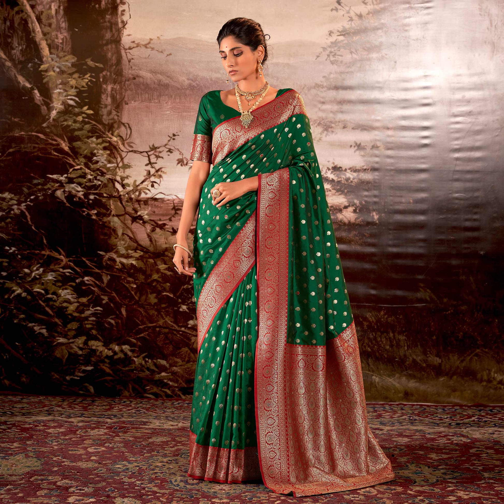 green-woven-butti-work-banarasi-silk-saree
