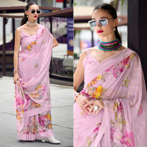 Light Pink Floral Digital Printed Georgette Saree